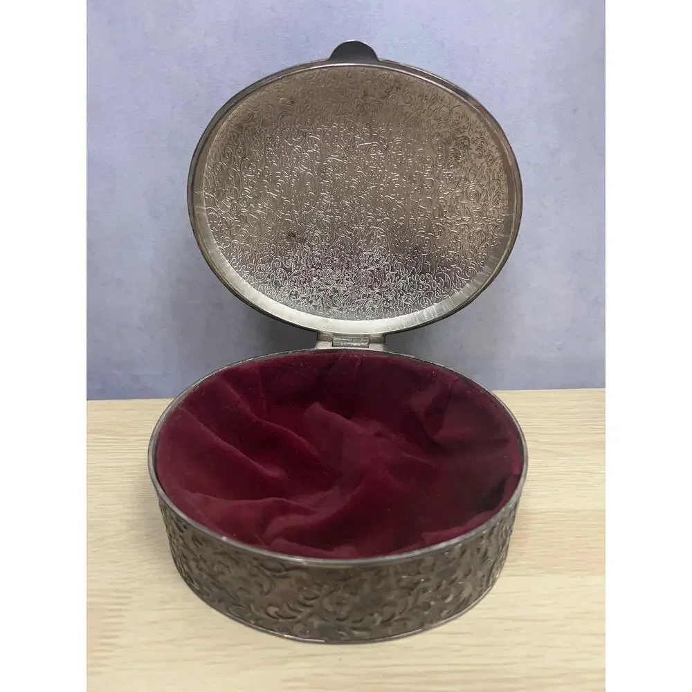 Vintage Larger Jewelry Trinket Box Colored Lined Burgundy
